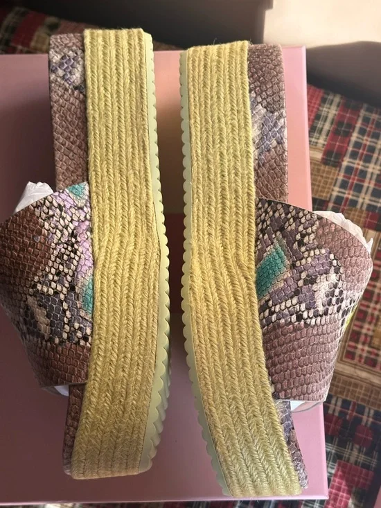 kate spade Snake-Print Slide Mules with Neon Yellow Stripe - Picture 3 of 5